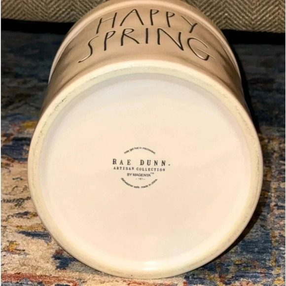 Rae Dunn Clay Artisan Collection Magenta Utensil Holder/Crock “HAPPY SPRING” - Picture 3 of 3